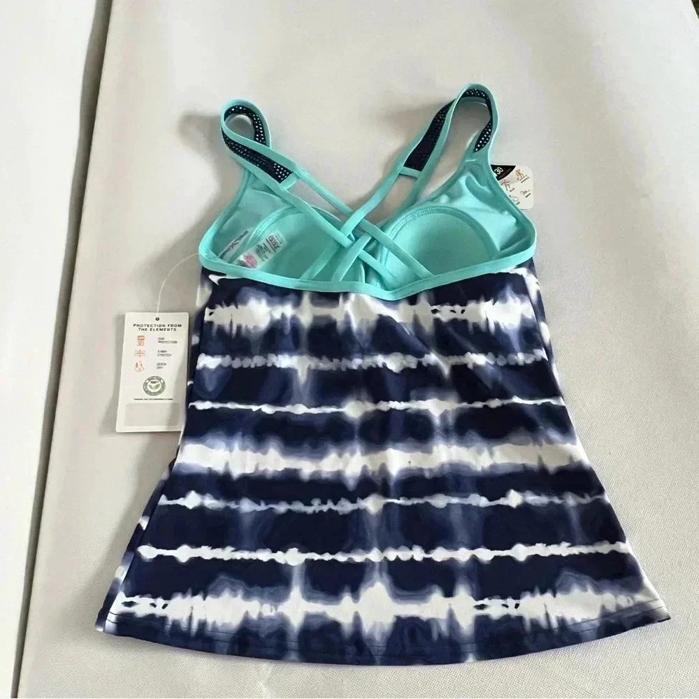 Zeroxposur Cross Back Strap Tankini Swimsuit Navy Blue Tie-Dye Size XS (6)